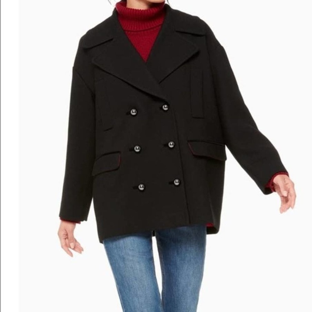 Kate Spade Double Breasted‎ Black Wool Blend Peacoat Jacket Size Small
